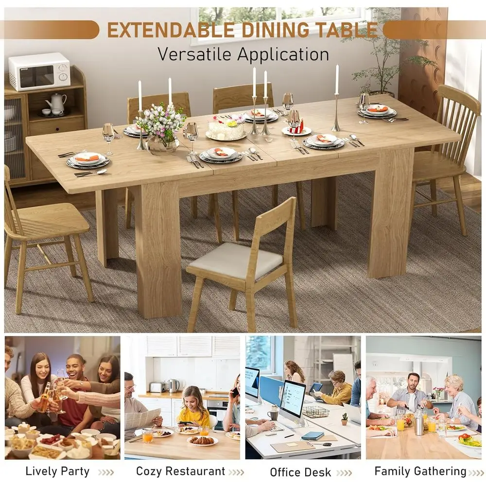 طاولة خشبية حديثة قابلة للتوسيع 59-86، مقاعد 6-10، مثالية للمساحات والتجمعات الصغيرة #6