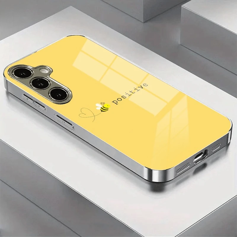 Pretty Cartoon Bee Positive Word Glass Phone Case for Samsung Galaxy S26 S25 S24 S23 S22 S21 Ultra FE Plus Lightweight Cover