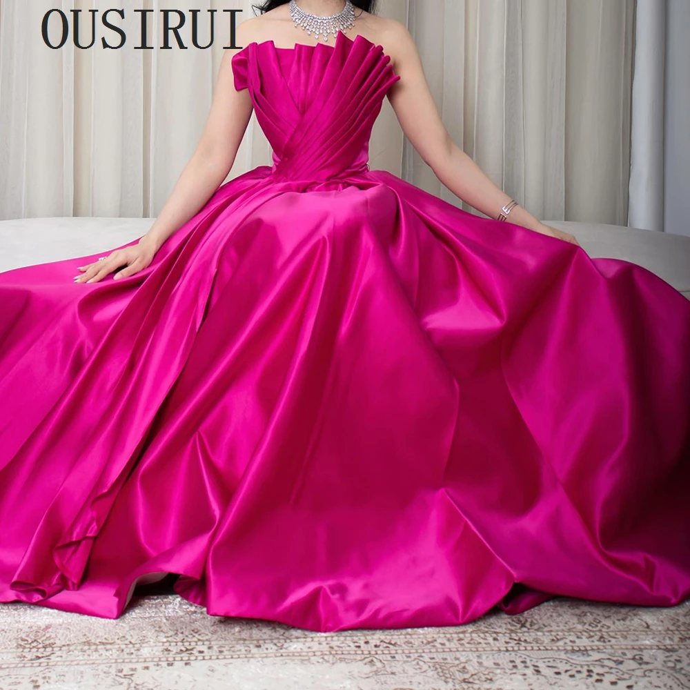 OUSIRUI Simple uchsia Satin Dubai Evening Dresses For Women Wedding 2024 Elegant Scalloped Long Formal A Line Host Party Gowns