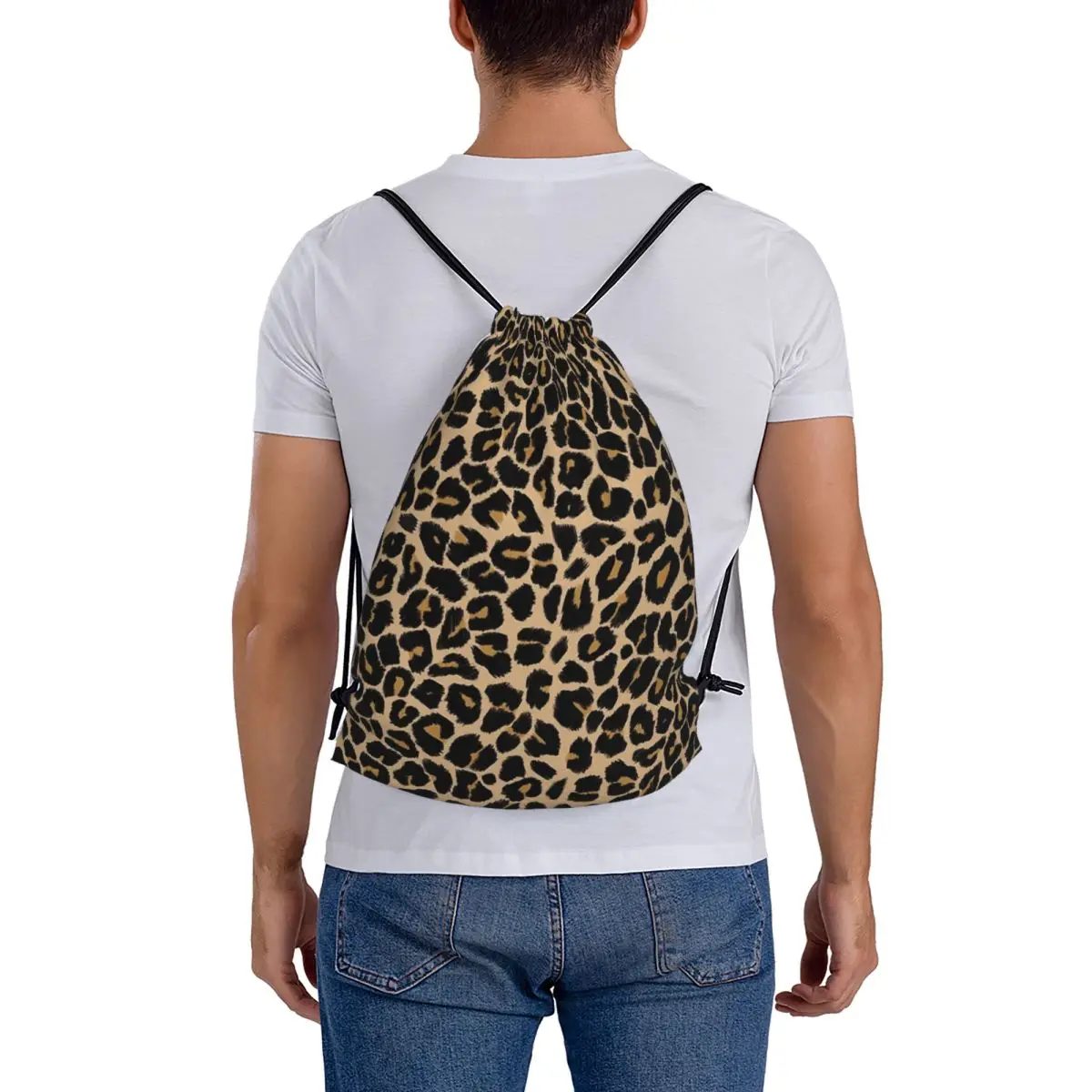 

Leopard Print Traditional Colours Backpacks Casual Drawstring Bags Sundries Bag Book Bags for Man Woman School