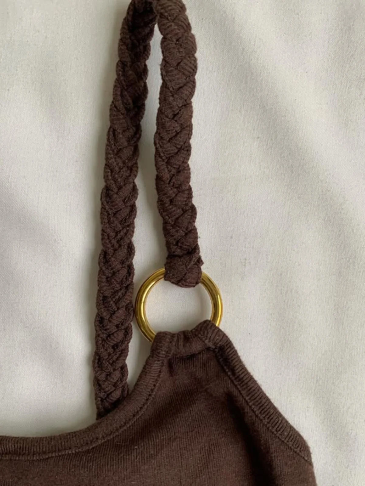 

BaoYao Girl оригинальный коричневый укороченный топ с закрученными бретелями и брюки с высокой талией, комплект из двух предметов, женский модный летний наряд из смеси хлопка