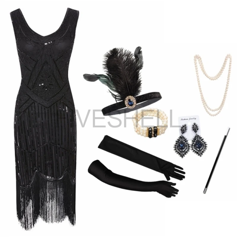 

Women's Tassels Party Dress 920s Vintage Sequin Full Fringed Deco Inspired Flapper Dress Roaring 20s Great Gatsby Dress Vestidos