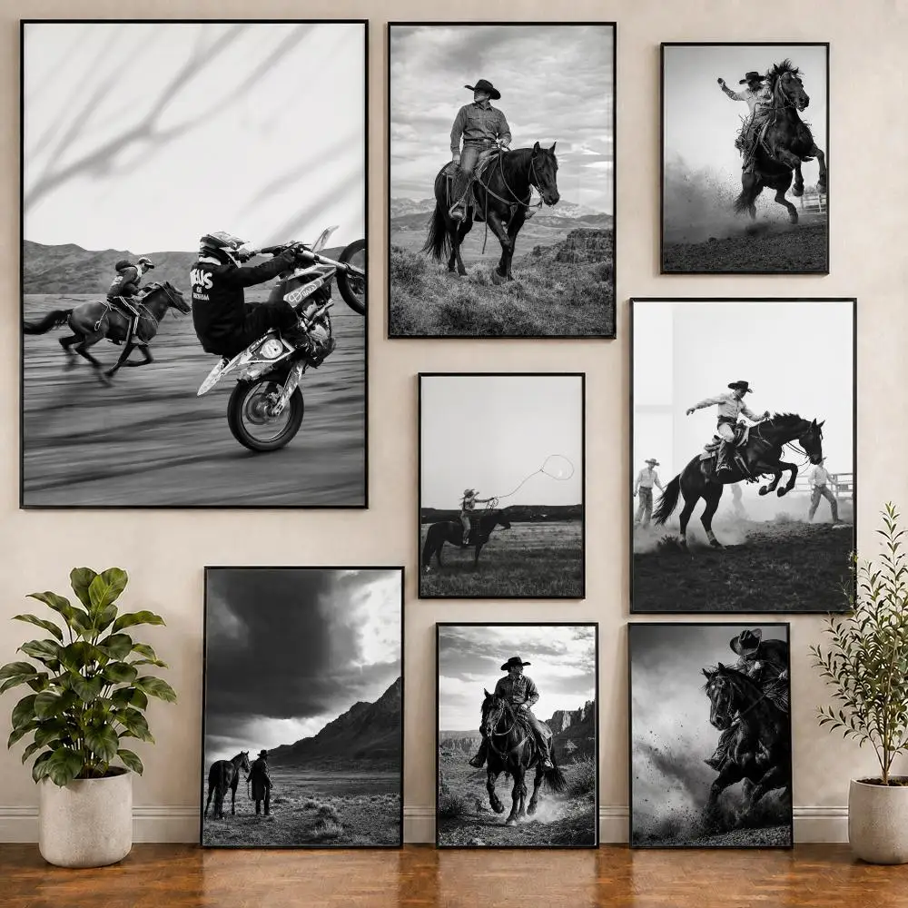 Schwarz-weißes Western-Cowboy-Poster, PVC, HD, zum Abziehen und Aufkleben, modernes Poster, für Zuhause, Büro, Wohnzimmer, Esszimmer, Wanddekoration