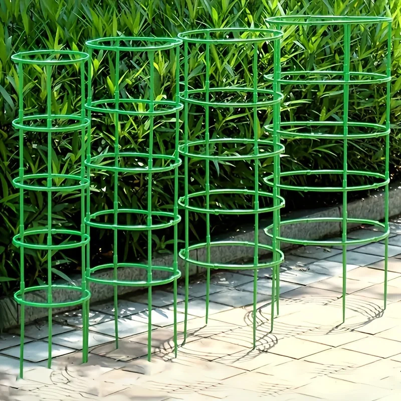 60pcs Stackable Plastic Plant Support Rings - 10-Tier Garden Stakes for Climbing Flowers, Vines, Vegetables | Durable Green 6