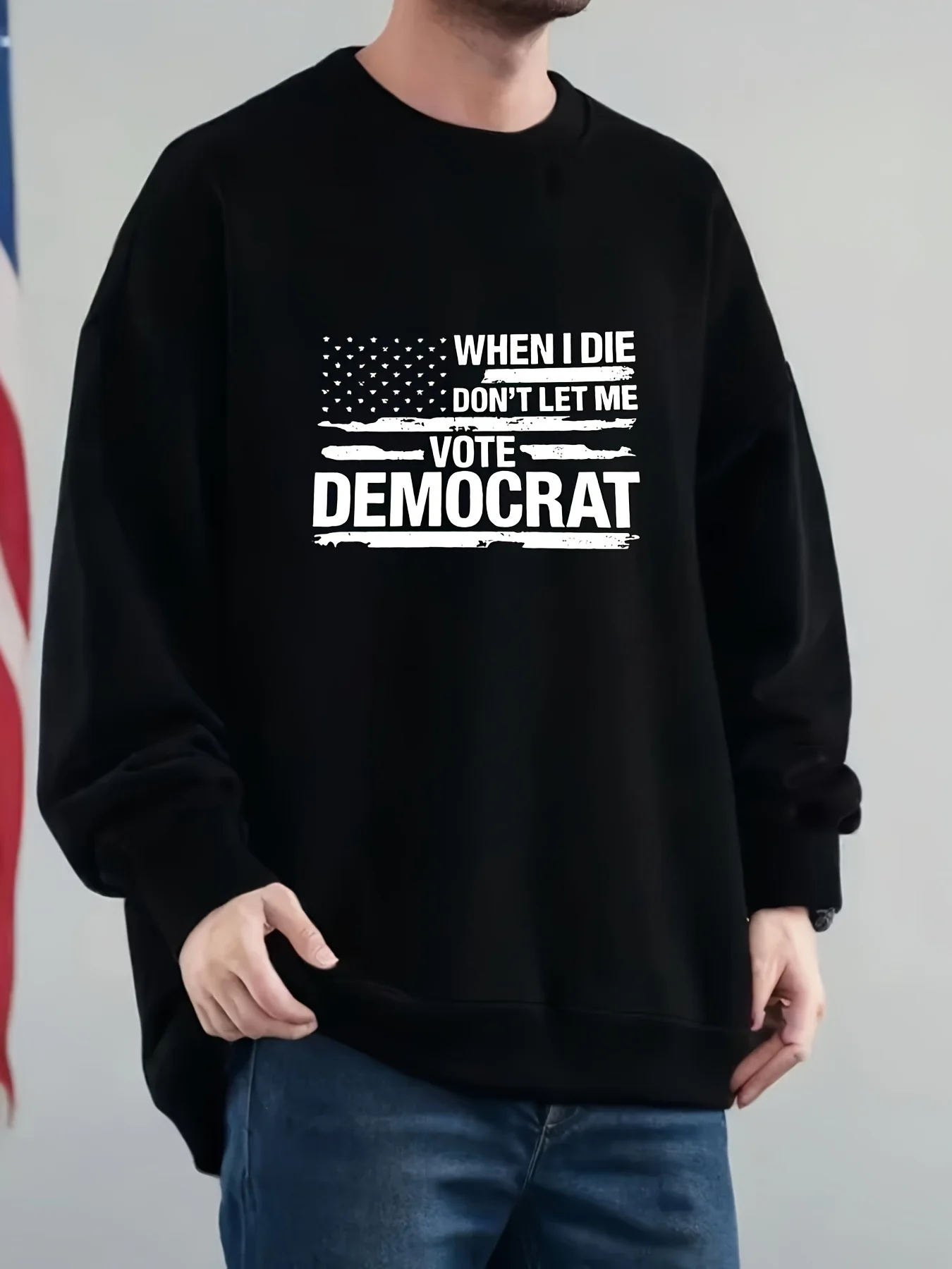 

Printed men's round-neck drop-shoulder sports shirt - Oversized style - Fall/Winter clothing - Long-sleeved casual hoodie