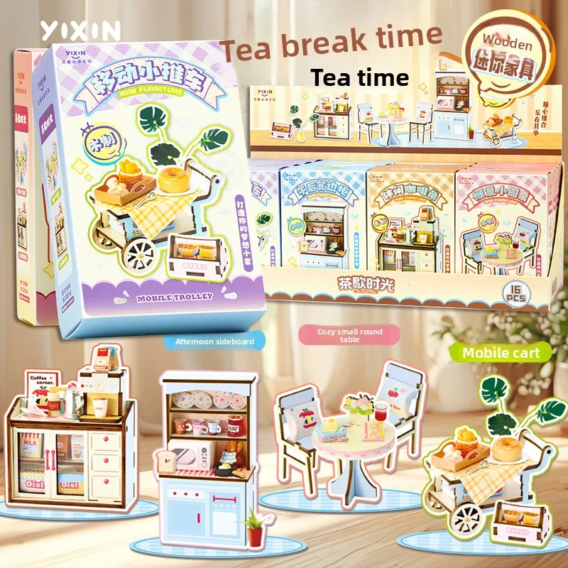 ature Wooden Furniture Set for Tea Break Time Coffee Corner Play Food Toy Micro Sc DIY Children's Playroom Decor