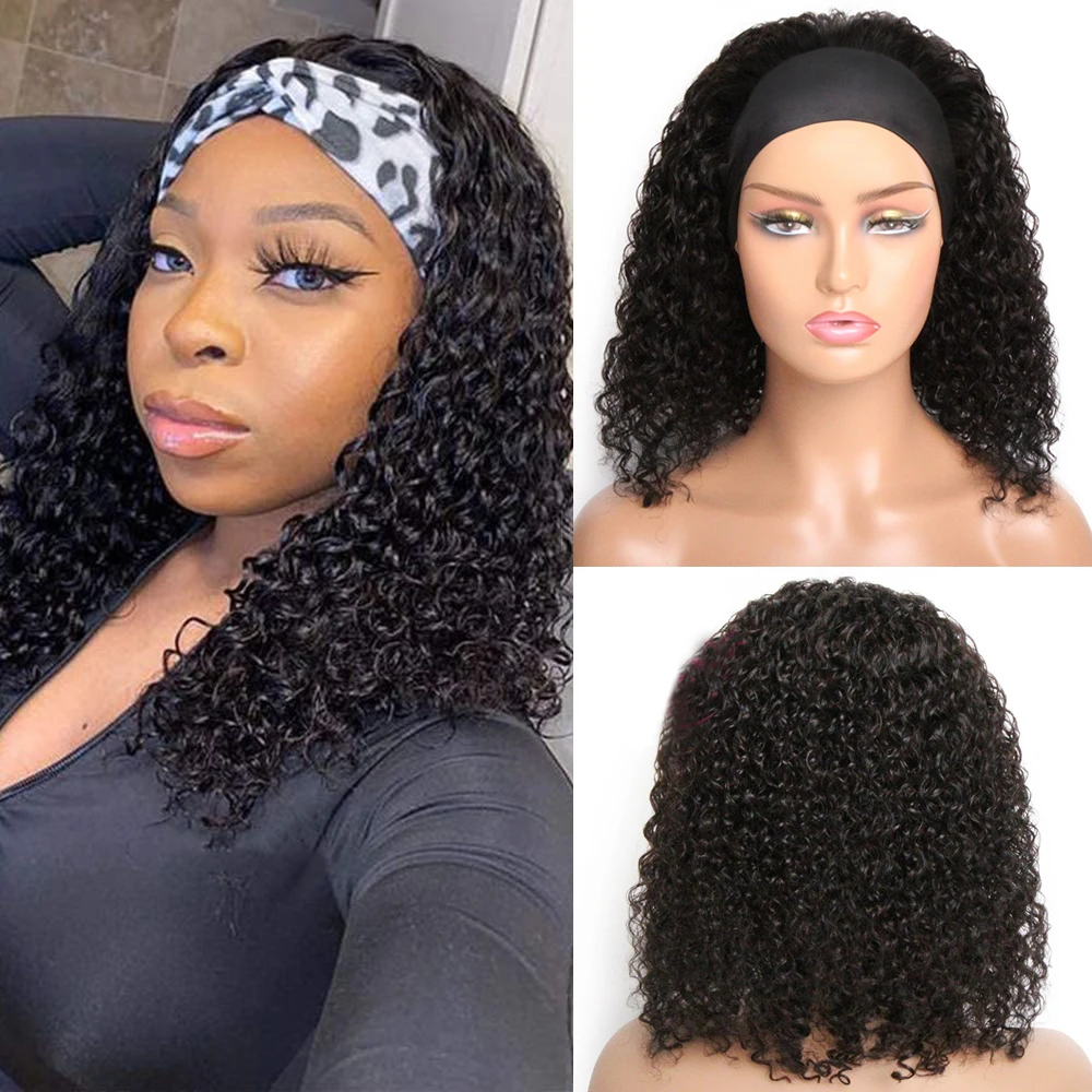 Jerry Curl Headband Wig Human Hair Short Human Hair Wigs For Black Women Machine Made Remy Short Bob Human Hair Wigs