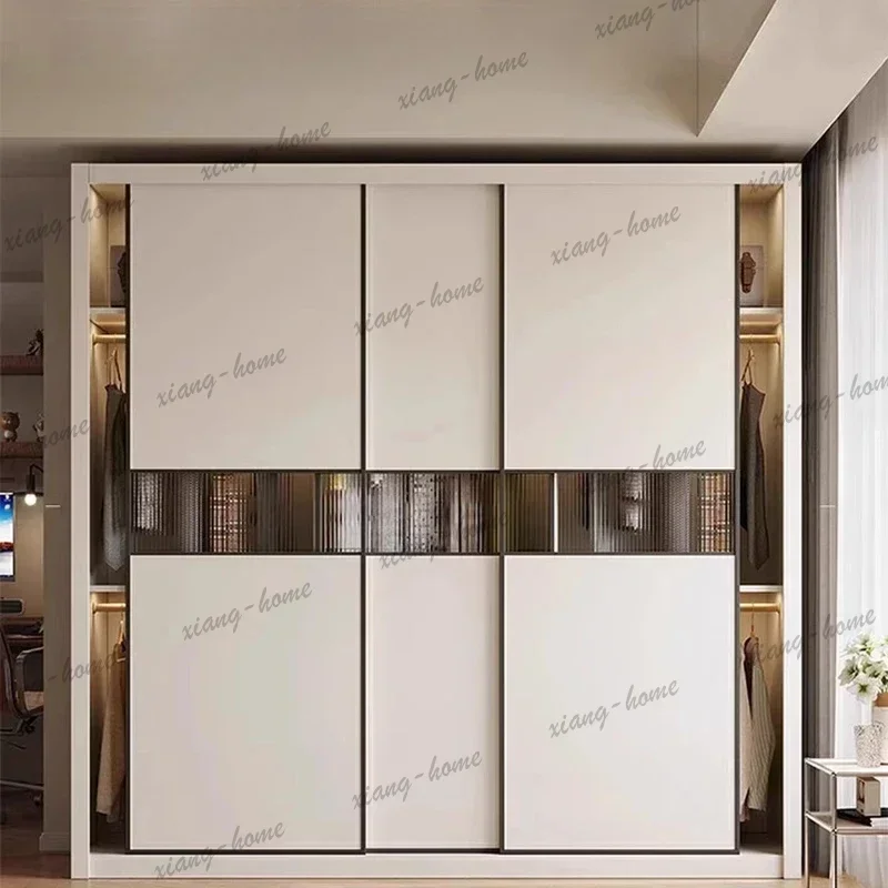 LJY Bedroom Furniture Customized Aviation Aluminum Alloy Honeycomb Wardrobe Sliding Door Cream Style Wardrobe Home Armario De Ro