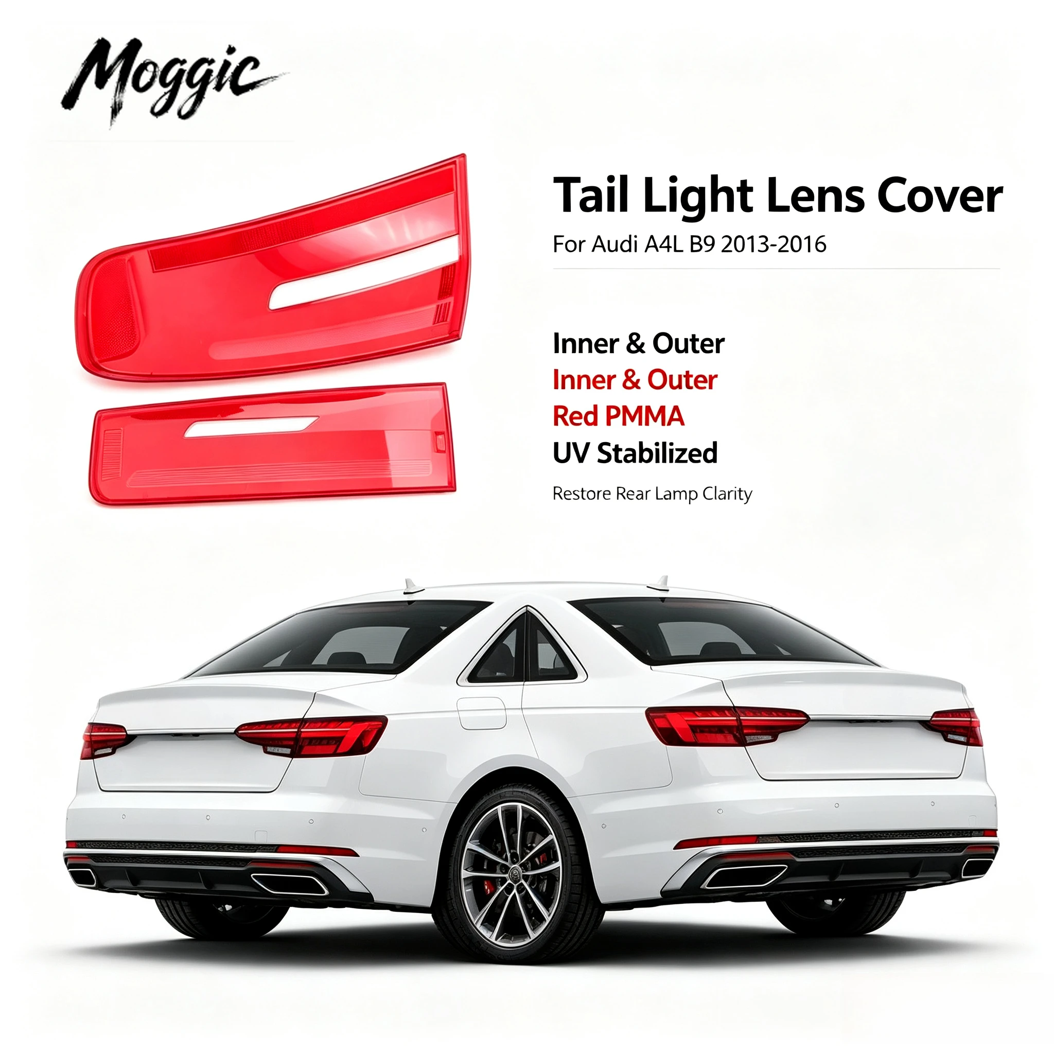 Moggic is suitable for the13-2016 Audi A4L taillight covers, A4B9 rear taillight housings, reverse lights, and brake lights