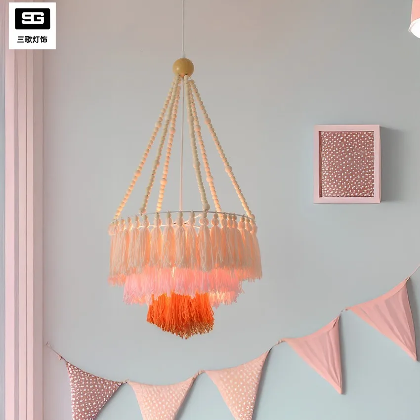 Cute princess pink fringe pendant lights girl's room lamp decoration restaurant living room clothing store bedroom pendant lamps
