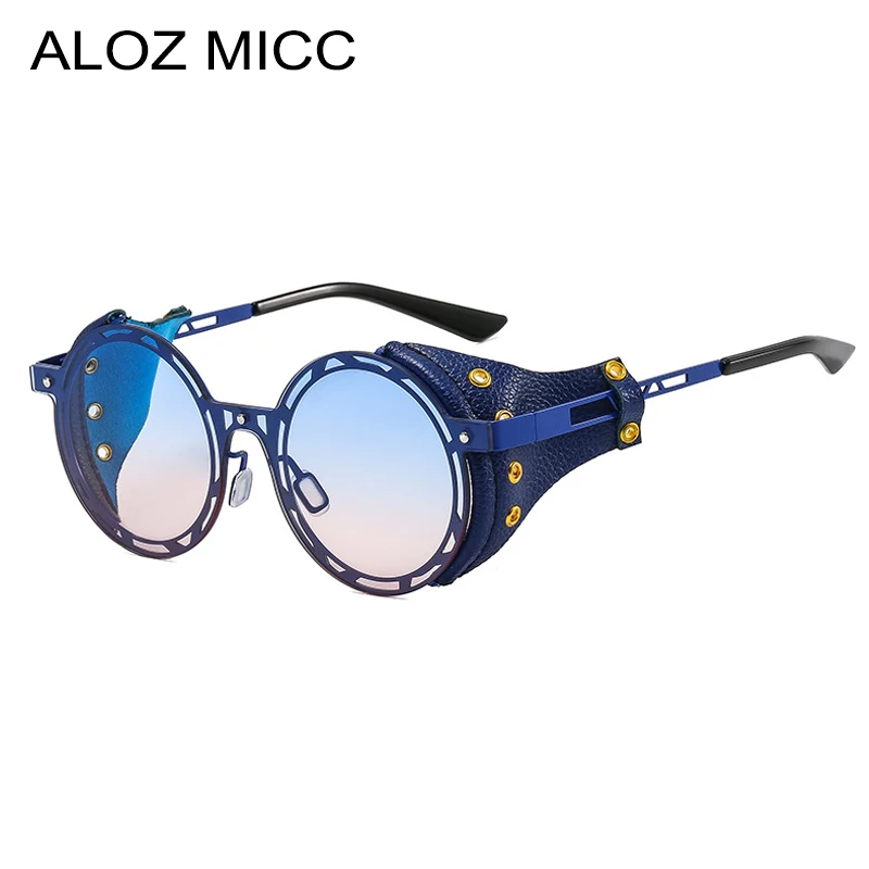 ALOZ MICC Classic Punk Round Sunglasses Women Brand Designer Vintage Leather Men Glasses Retro Fashion Goggles UV400 Eyeglasses