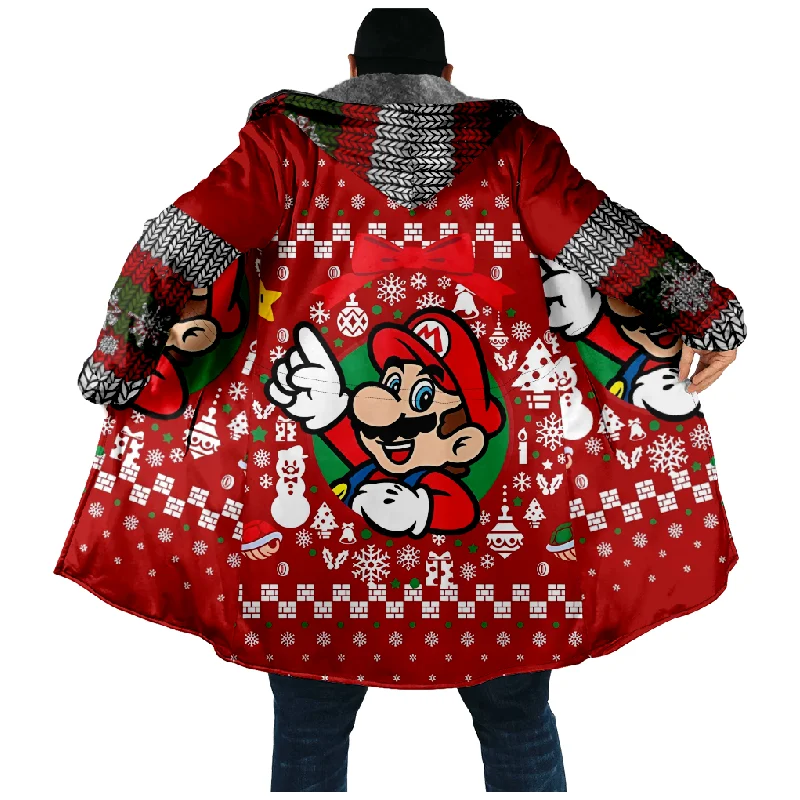 New Christmas Cotton Jacket Hooded Sweater Casual Print Men's Long Sleeve Standing Neck Half Zipper Sweater Cut Inside a07