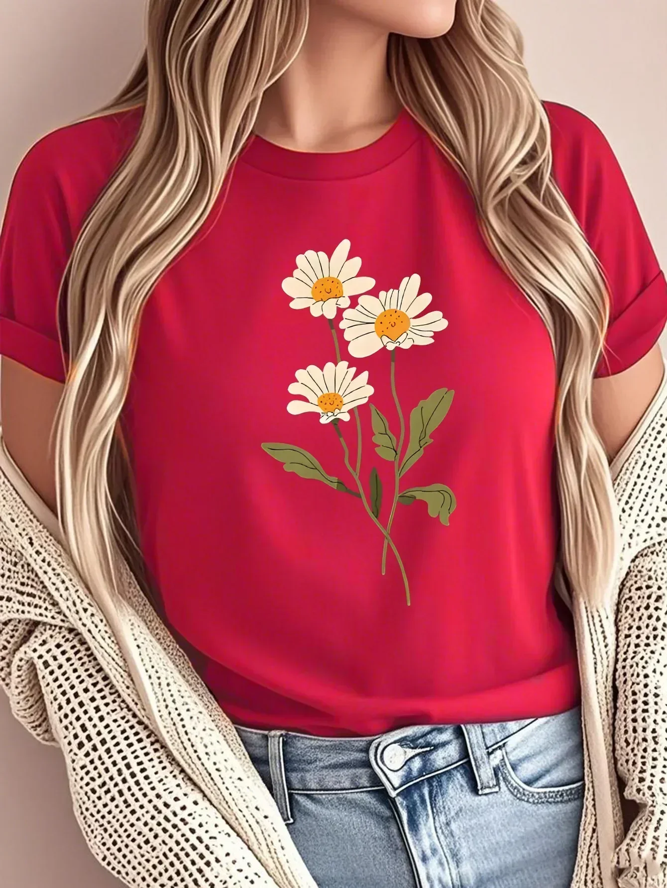 Minimalist Daisy Trio Black Simple Line-art Daisies with Subtle Smiling Face on Each Bloom Women's Clothing Girlfriend Casual