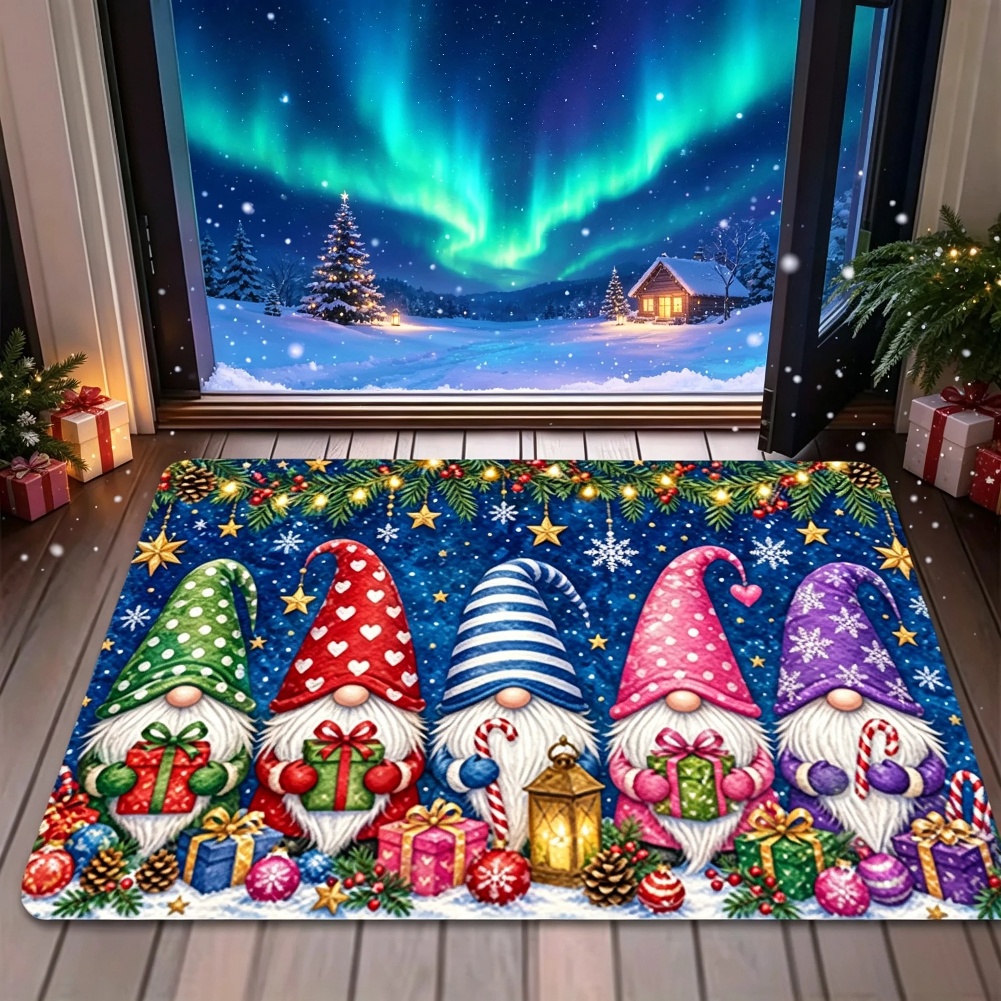 Snowflake Five Gnomes Gift Christmas Dish Drying Mat Water Absorbent Counter Pad Quick Dry Table Mat For Xmas Kitchen Decor
