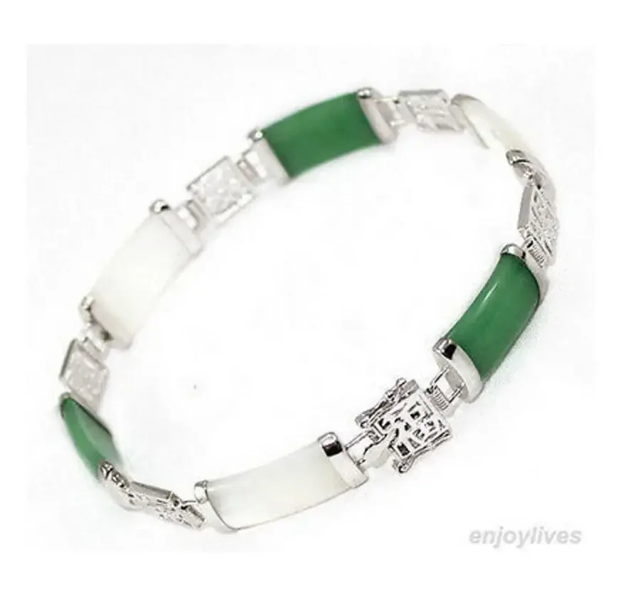 

Green White JADE Fortune Luck White Link Clasp Bracelet AAA style Fine jewe Noble 100% Natural JADE
