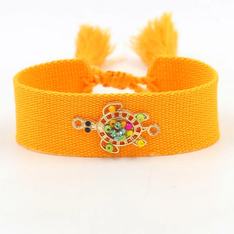 Bohemian style oceanic braided bracelet colourful rice beads turtle tassel hand rope wristbands can be customized pattern logo