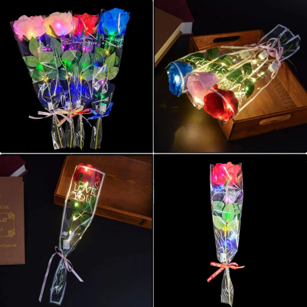 New Rose Decoration Safe Glowing Artificial Flower Led Rose Flower Battery Powered Light Up Bouquet For Wedding Party Home
