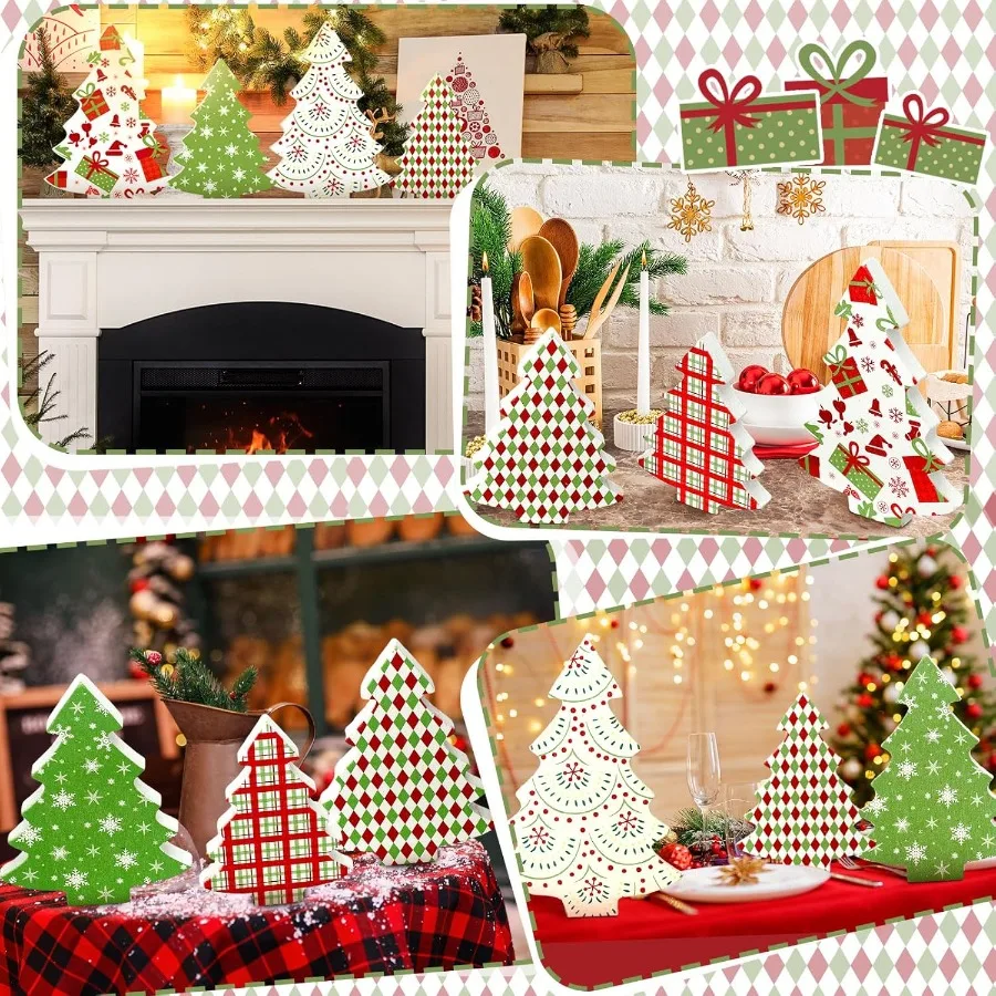 5 Pcs Christmas Table Decoration Wooden Xmas Tree Tiered Tray Decor Centerpiece Gift Box Indoor Christmas Tree for Shelf Mante