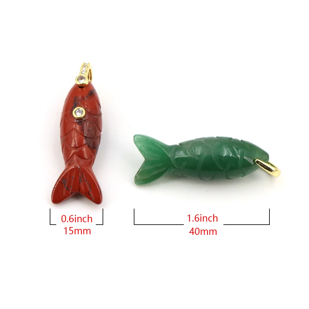 Random Natural Stone Fish Shape Inlaid Zircon Healing Crystal Amethyst Carved Gemstone DIY Jewelry Accessories Christmas Gift