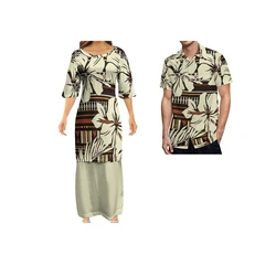 Custom Pattern Fashion Women Club Bodycon Dresses Samoan Puletasi Polynesian Traditional Tribal New Design Dress 2 piece set