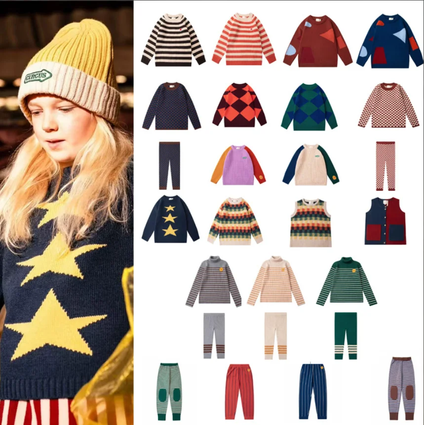 

Children's Sweater 2024 Fall And Winter New Fashion Cartoon Girl Knitted Sweater Cotton Warm Knitted Pants Children's Clothing