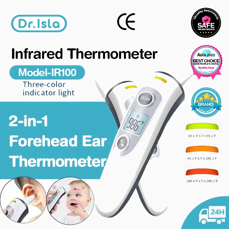 Dr.isla 2 In1 Infrared Ear Thermometer Forehead Non-Contact medical Termometro LCD Body Fever Baby/Adult Temperature measure