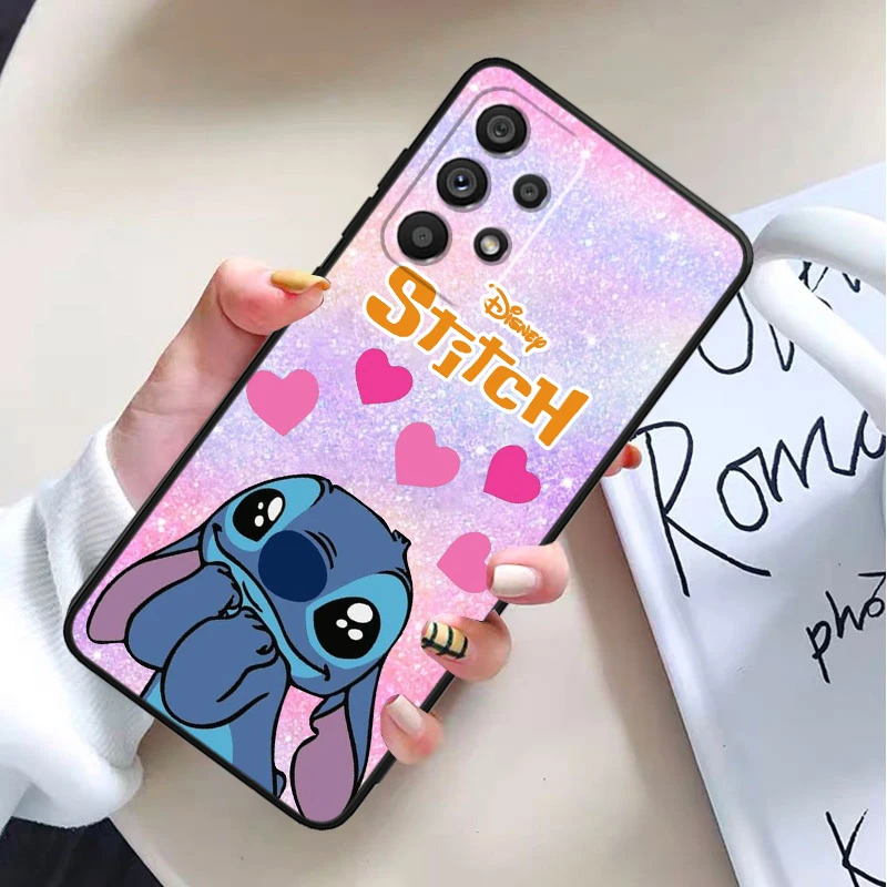 Stitch Angel Couple Disney para Samsung Galaxy A73, A72, A55, A54, A53, A52S, A34, A33, A32, A24, A15, A05S, funda de teléfono negra de TPU