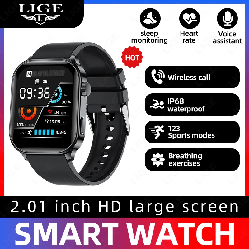 

LIGE NEW Smart Watch Daily Monitoring Voice Assistant Wireless Call Notification Music Control Men Women Waterproof Smartwatch