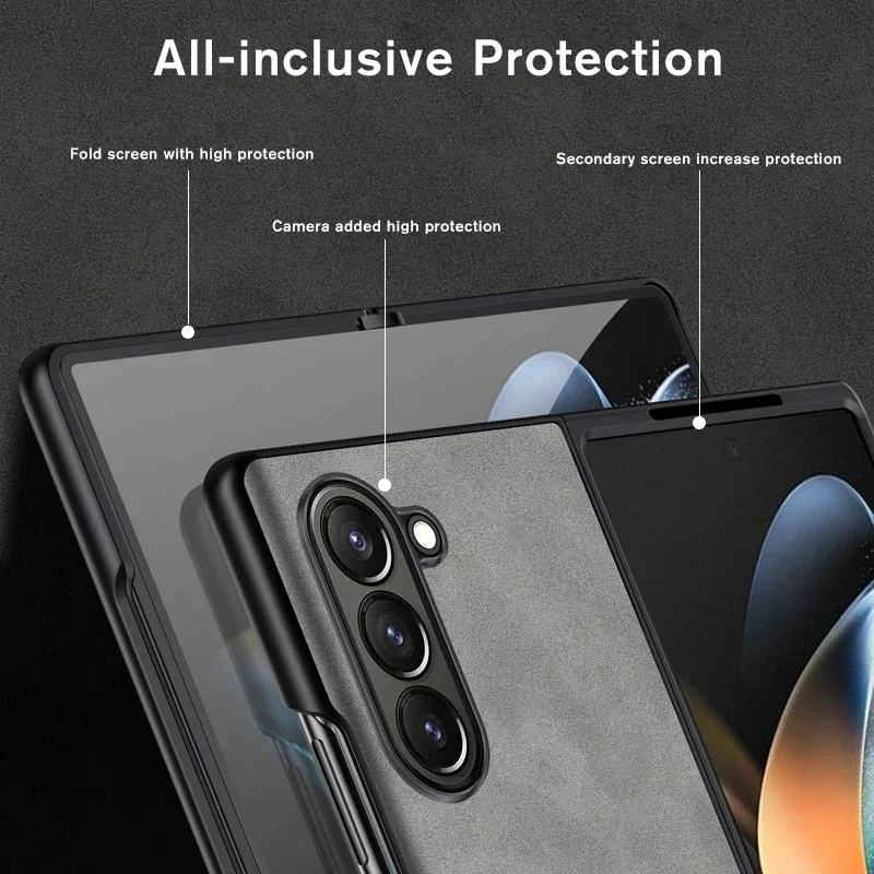 Luxury Sheepskin Leather TPU Camera Protect Case for Samsung Galaxy Z Fold 7 6 5 4 3 Skin Feel Sheepskin Phone Fold Soft Cover