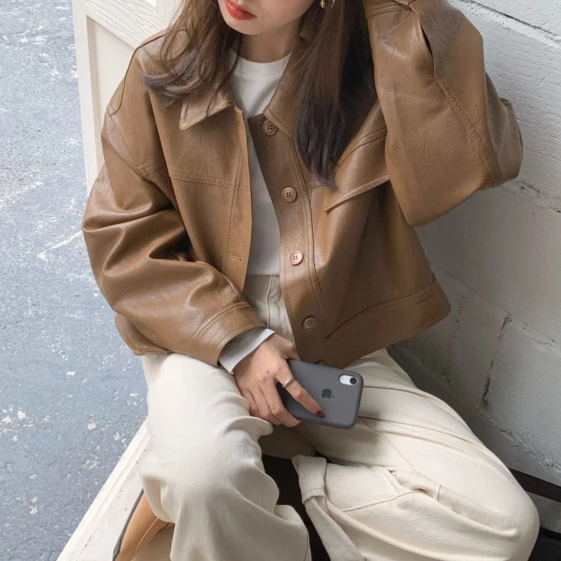 2024 Spring and Autumn edition type excellent texture temperament simple neutral wind leather motorcycle short jacket