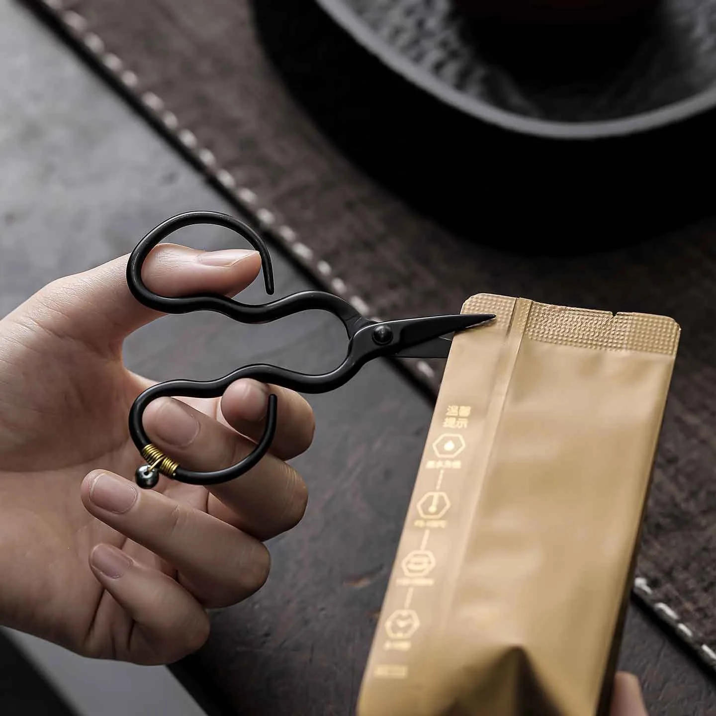 Hand Forged Gourd Shape Tea Scissors with Leather - Sharp Durable Black Zen Style Tea Ceremony Tool Gift for Tea Lovers