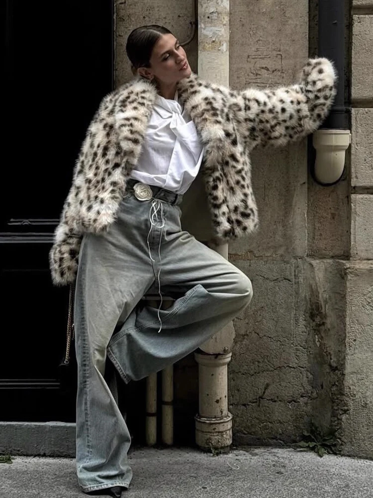 

HH 2025 Female Winter Elegant Warm Jackets Print Turn-Down Collar Long Sleeves Pockets Single-Breasted Woman's Fashion Coats