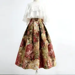 Oil Painting Floral Elegant Chic High Waist Ball Gown Loose Women's Skirt Knee-Length Long Skirts For Women Clothing Fashion
