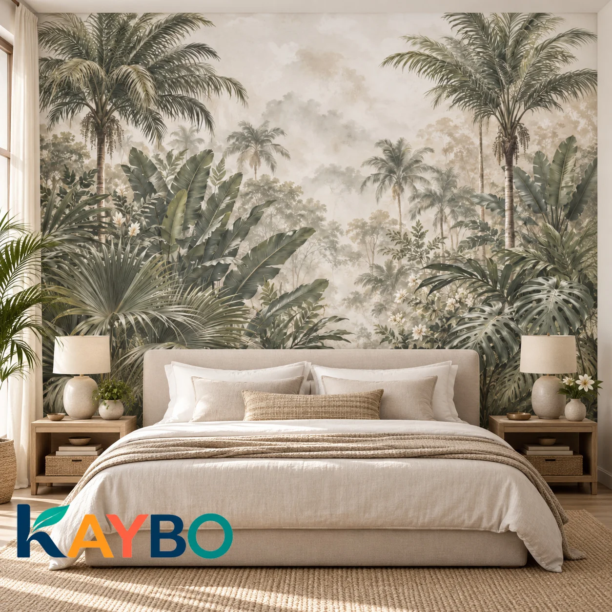 Tropical Wallpaper Mural Jungle Palm Leaf Botanical Forest Wall Decor Living Room Bedroom Accent Wall Covering Non Self Adhesive