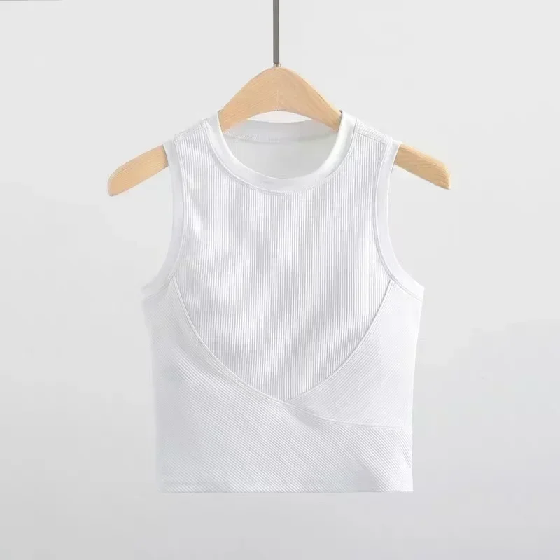 Lemon-camisetas sin mangas de Yoga de cuello alto para mujer, Camiseta deportiva sin mangas para Fitness, camiseta ajustada acanalada para correr y gimnasio, Top corto con sujetador incorporado