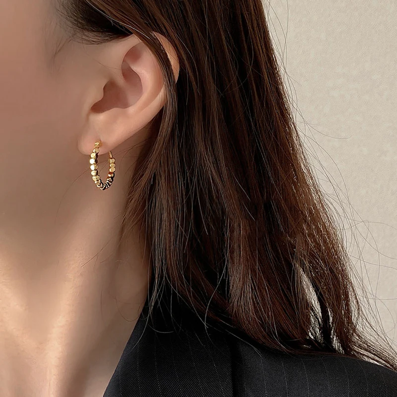 Gold Color Square Beaded Hoop Earings Exquisite Hollow Round Earrings For Women Party Wedding Geometric Ear Jewelry Gifts image 2