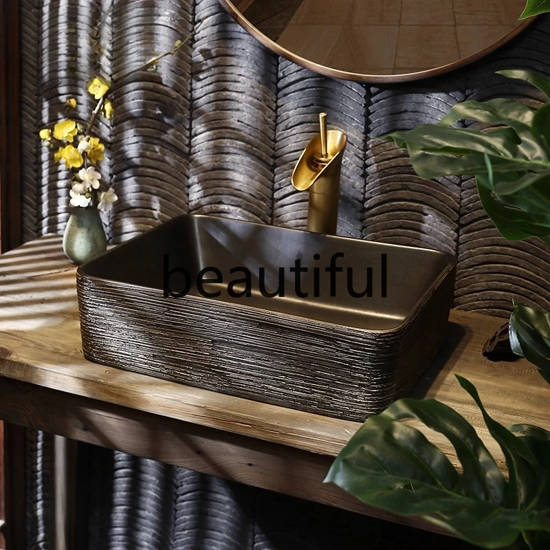 

Ceramic table, single basin bathroom, household creative retro art basin, washing table