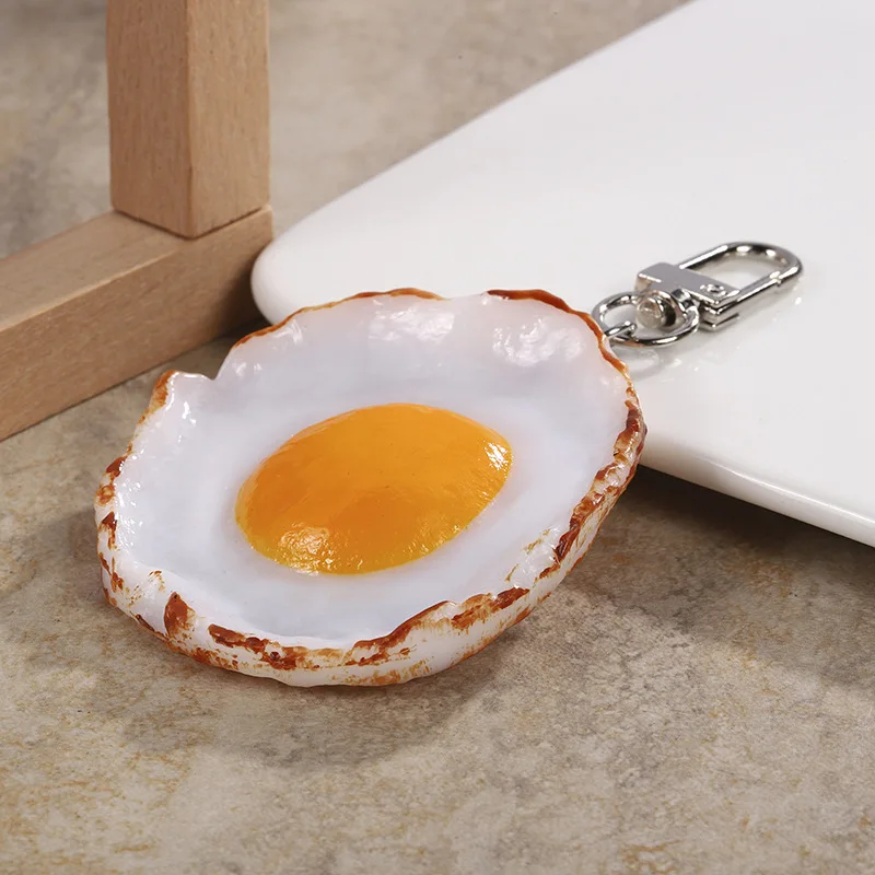 Simulated Poached Egg Keychain Western Breakfast Model Toys Creative Food Model Car Bag Pendant Photography Props Jewelry