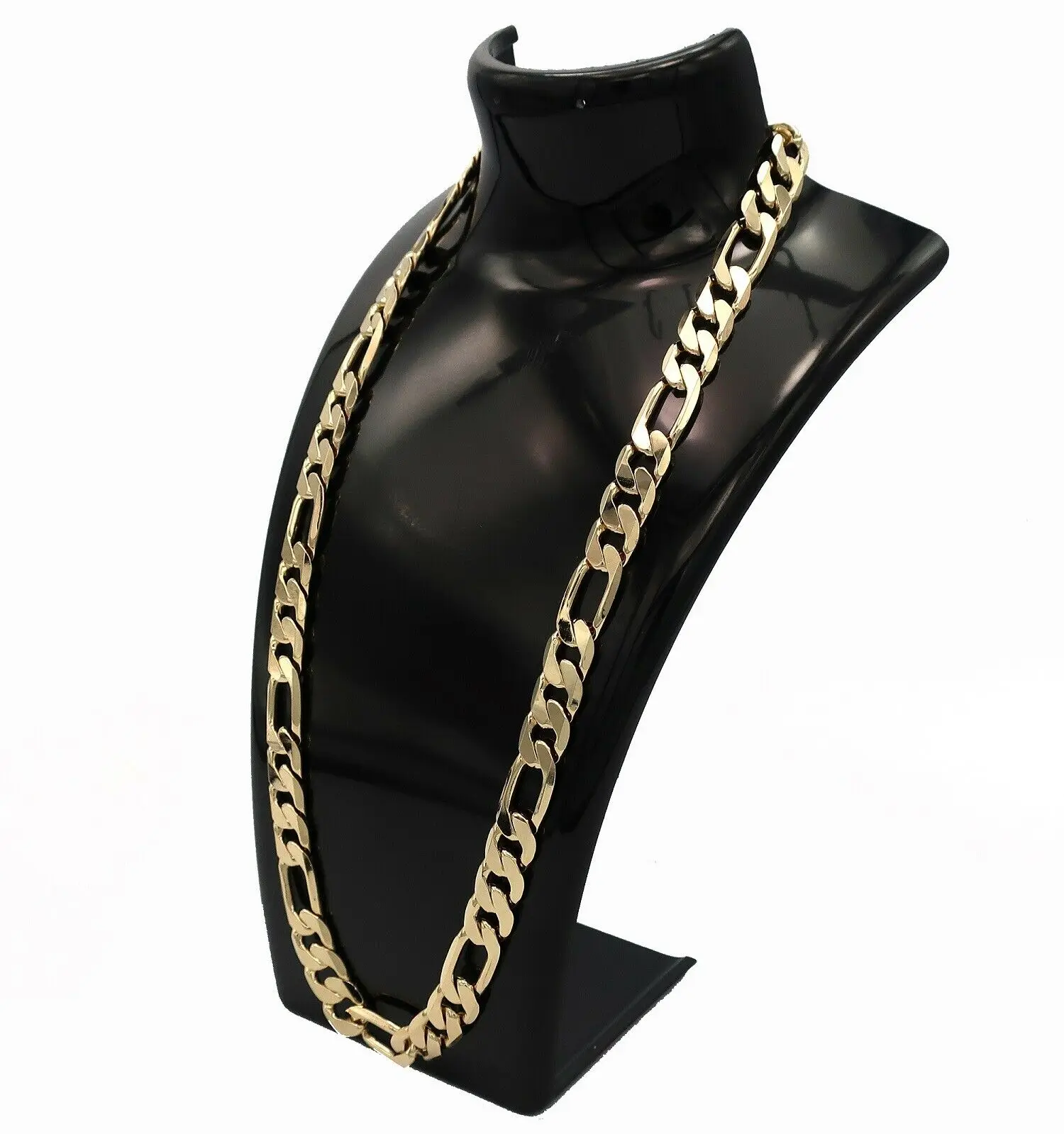 10mm Italian Figaro Link Chain Necklace 14k Gold Plated