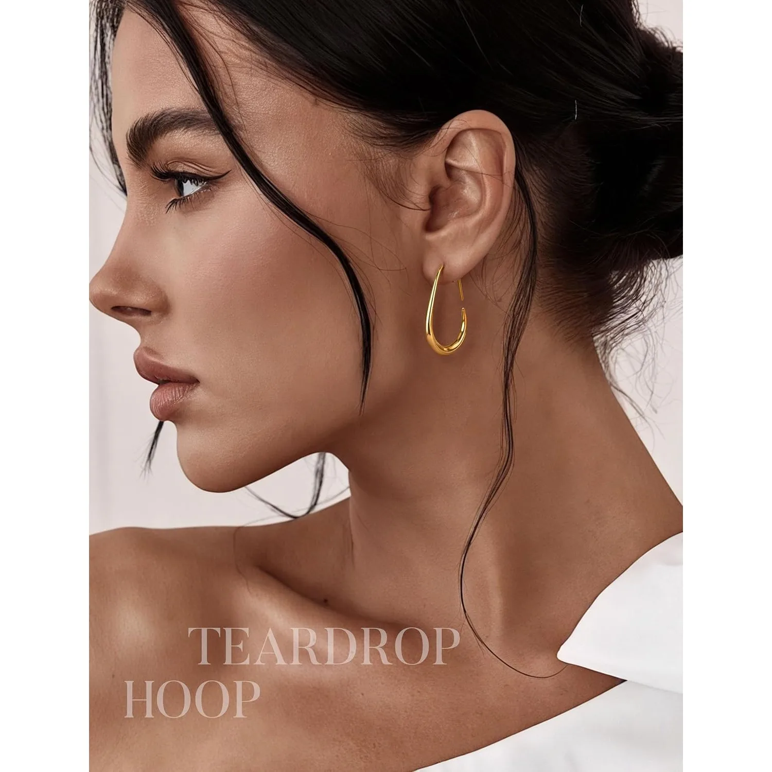 3 Pairs 14K Gold Plated Teardrop Hoop Earrings for Women Hypoallergenic Thin 316L Stainless Steel Earrings for Sensitive Ears  Waterproof Oval Pull Through Earring Set Lightweight Earring