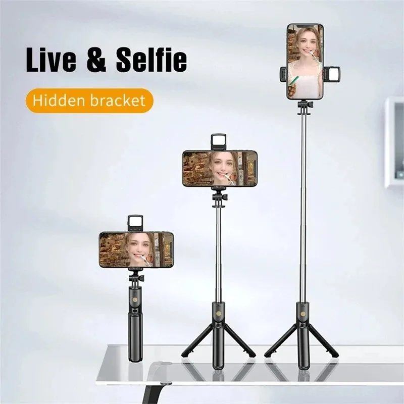 Selfie Stick With Light Wireless Tripod Stand Bluetooth Remote Extendable For Iphone Android Live Streaming Vlog Shooting gallery 5