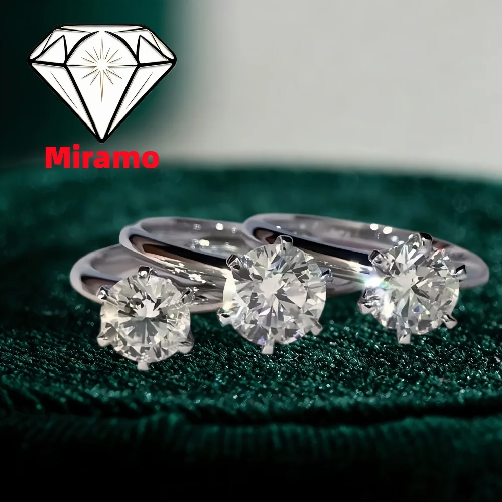 0.5-5Ct Round Cut Moissanite Engagement Ring Classic Six-prong Band Wedding Rings for Women 925 Sterling Silver with Certificate