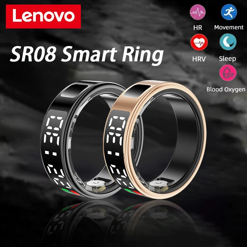 Lenovo SR08 Smart Ring Men Women LED Display Screen Heart Rate Blood Oxygen Monitoring Multi Sports Modes IP68 5ATM Waterproof ﻿