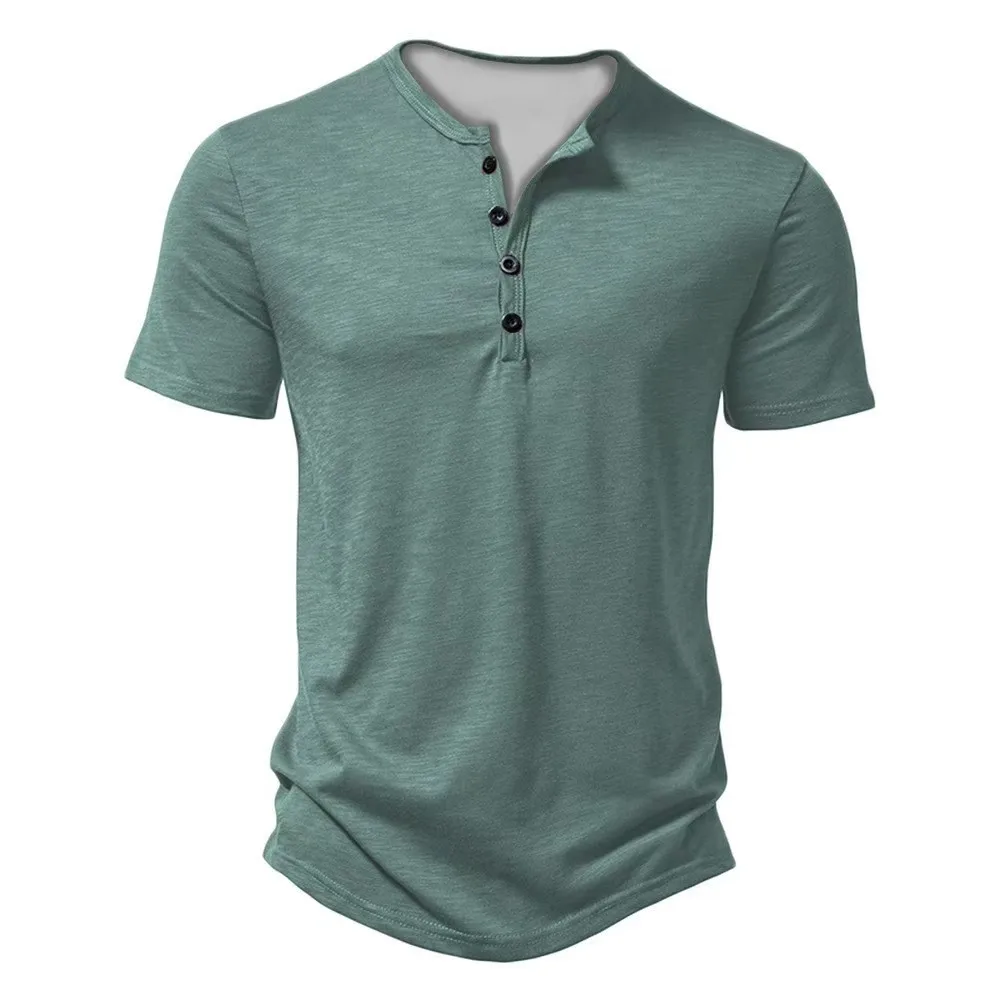 Henley-Kragen Sommer Herren Casual Einfarbiges Kurzarm-T-Shirt für Männer Polo Herren Hochwertige Herren-T-Shirts – Detail 12