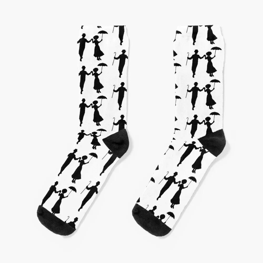 Mary Poppins and Bert Dancing Silhouette (Jolly Holiday) Socks valentine gift ideas basketball Man Socks Women's