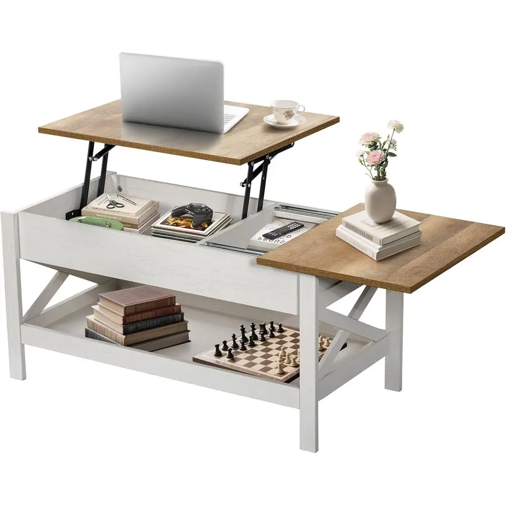 Illuminated Coffee Table with Storage, Compact Coffee Table with Concealed Compartment, Dining and Living Room Tables with Light