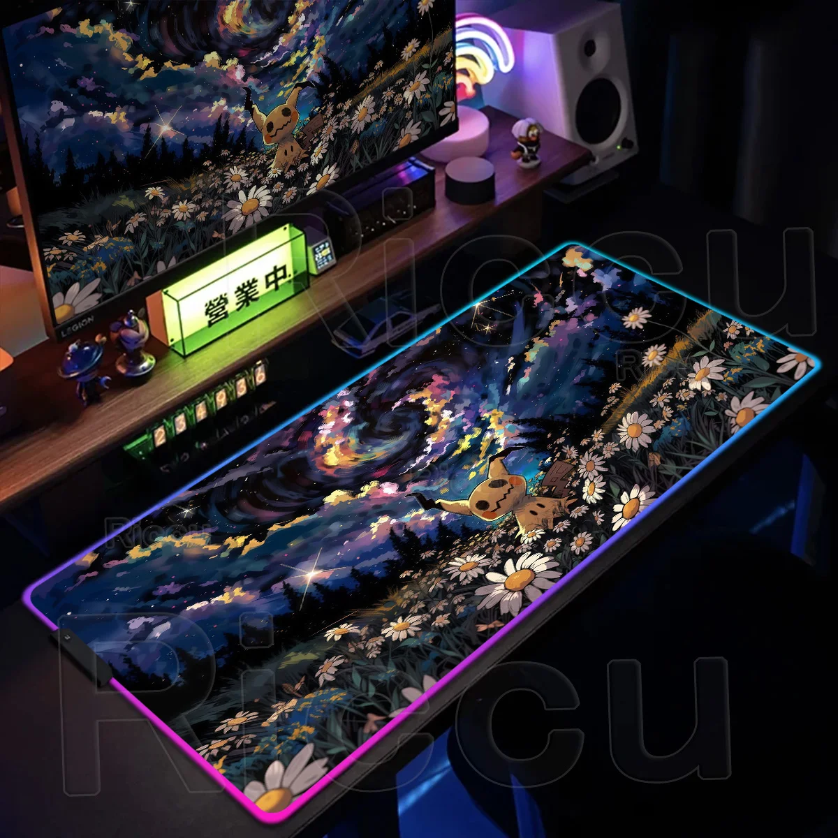 

RGB P-Pokémon Pc Gamer Large Mimikyu Mouse Pad Cabinet XXL Backlight Gaming Computer Light Non-slip Keyboard LED Glowing Carpet