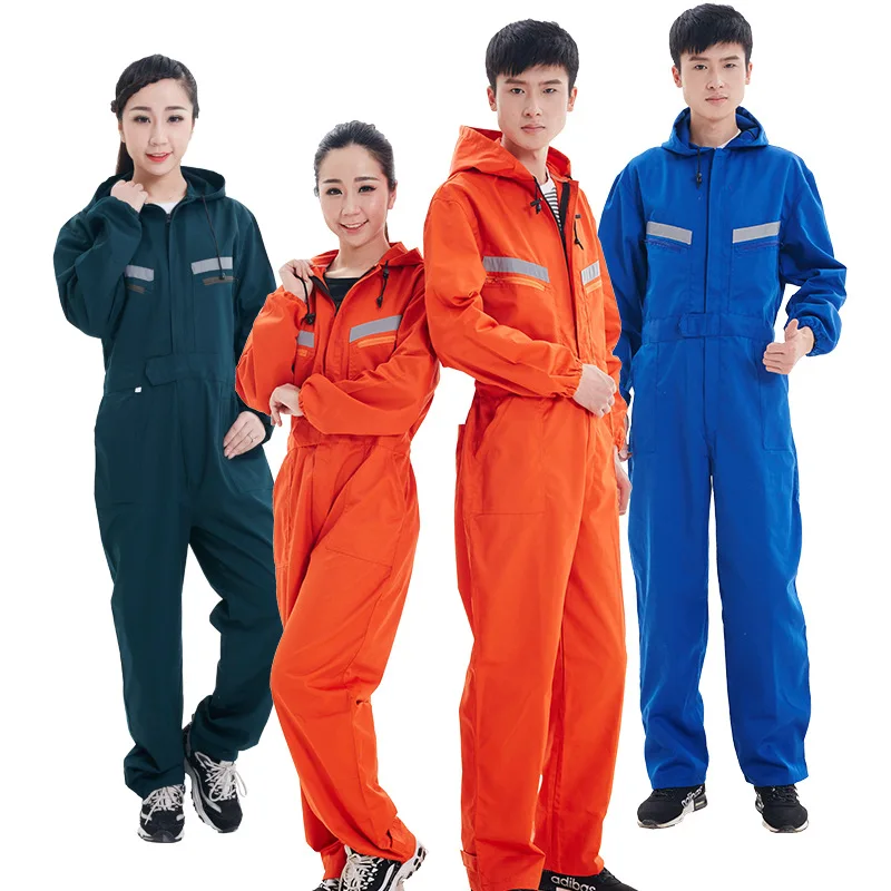 Reflective One-piece Overalls With Cap, Men's Long-sleeved Labor Protection Overalls, Spray Paint, Auto Repair Protective Suit