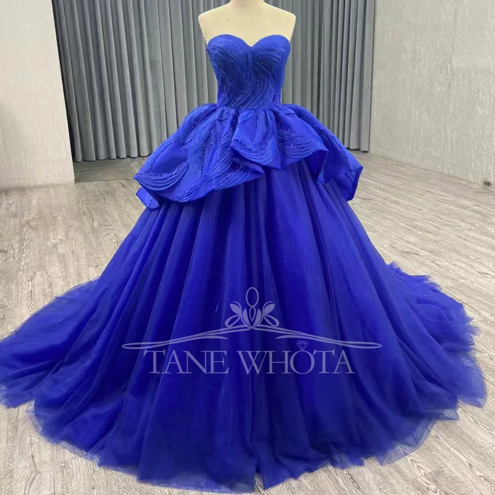Blue Sweetheart Sleeveless Evening Dress With Sequined Lace Up Back Customizable Luxury Fashion For Special Occasions 2025