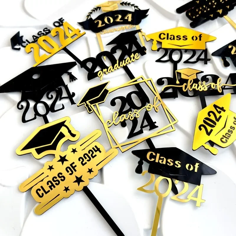 2024 Graduation Cake Toppers DIY Acrylic Graduation Party Supply Class of 2024 Double Layers Cake Decorations Graduation Party